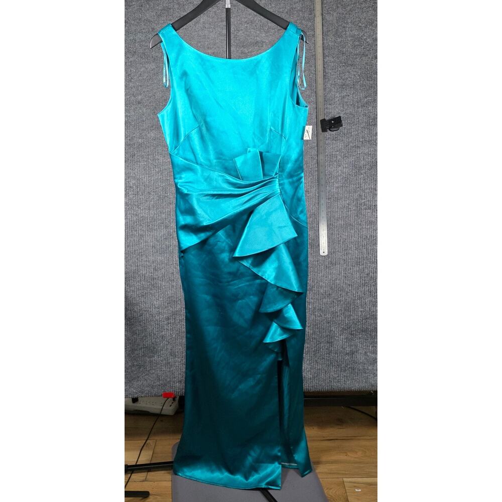 Eliza J Teal Satin Ruffle Column Gown Dress Womens 10 Formal Evening